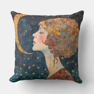 Elegant Lady and the Moon Throw Pillow