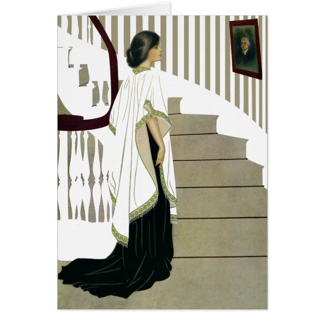 Elegant Lady Ascends the Staircase (Front)