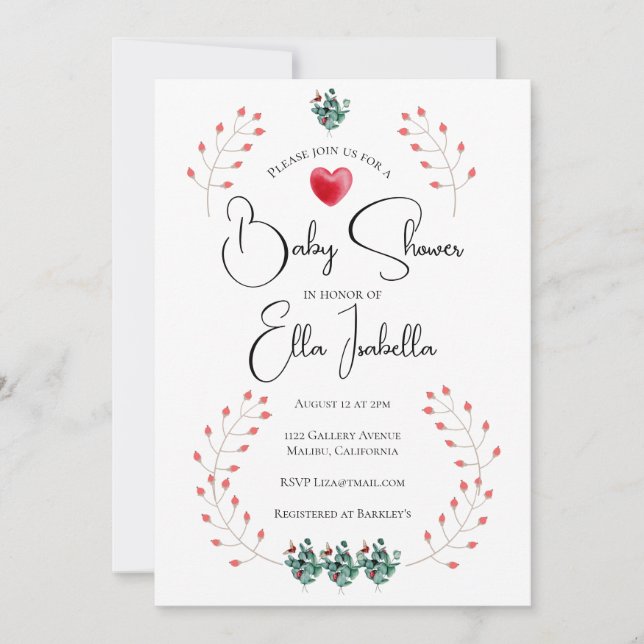 Elegant Lady Bug Floral Baby Shower Invitation (Front)