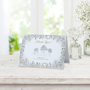 Elegant Lady Floral Bloomed Hair Blue Women's Day Thank You Card