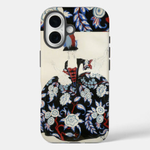 ELEGANT LADY FLORAL DRESS WITH BLACK WHITE FLOWERS iPhone 16 CASE