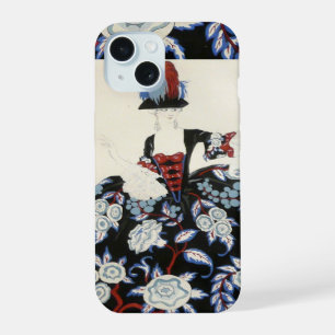ELEGANT LADY FLORAL DRESS WITH BLACK WHITE FLOWERS iPhone 15 CASE