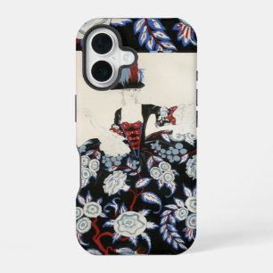 ELEGANT LADY FLORAL DRESS WITH BLACK WHITE FLOWERS iPhone 16 CASE