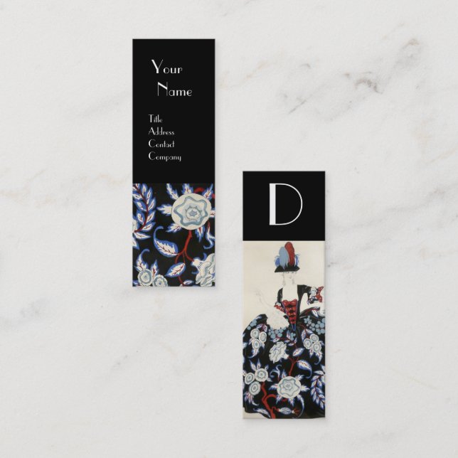 ELEGANT LADY FLORAL DRESS WITH BLACK WHITE FLOWERS MINI BUSINESS CARD (Front/Back)