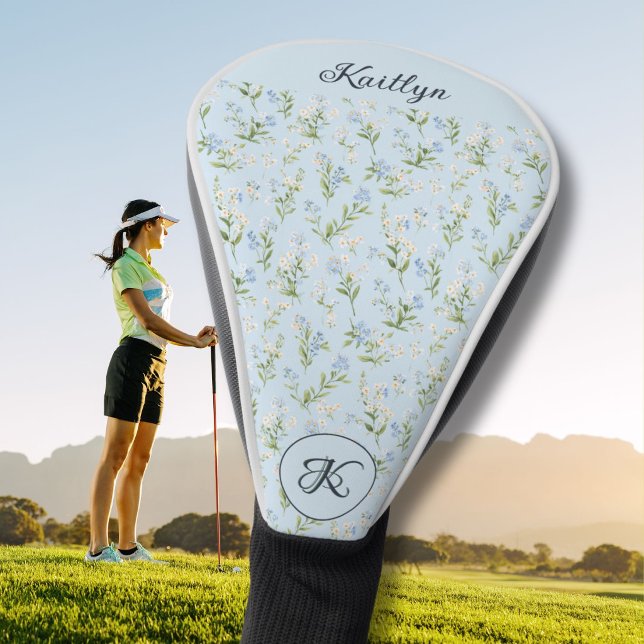 Elegant Lady Golfer Floral Pattern Name Monogram Golf Head Cover (Creator Uploaded)