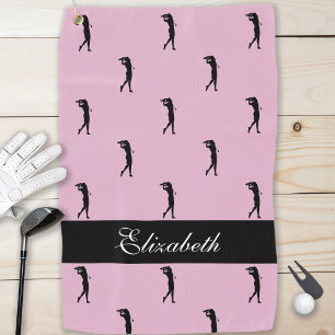 Elegant Lady Golfer Pink Pattern Personalised Golf Towel