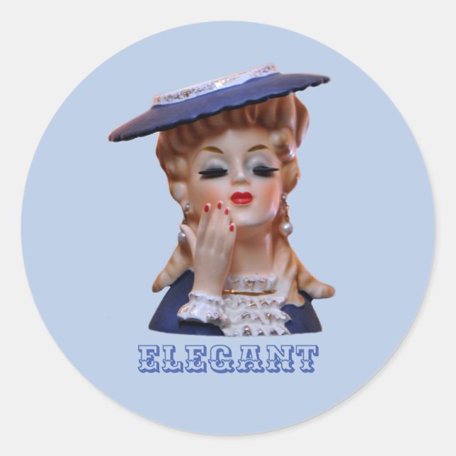 Elegant Lady Head Vase Fancy Hat Manicure Classic Round Sticker (Front)
