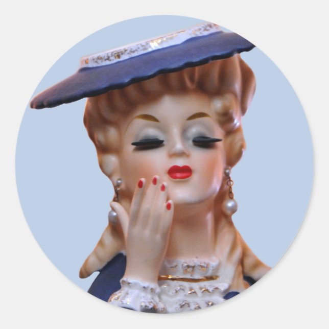 Elegant Lady Head Vase Fancy Hat Manicure Classic Round Sticker (Front)