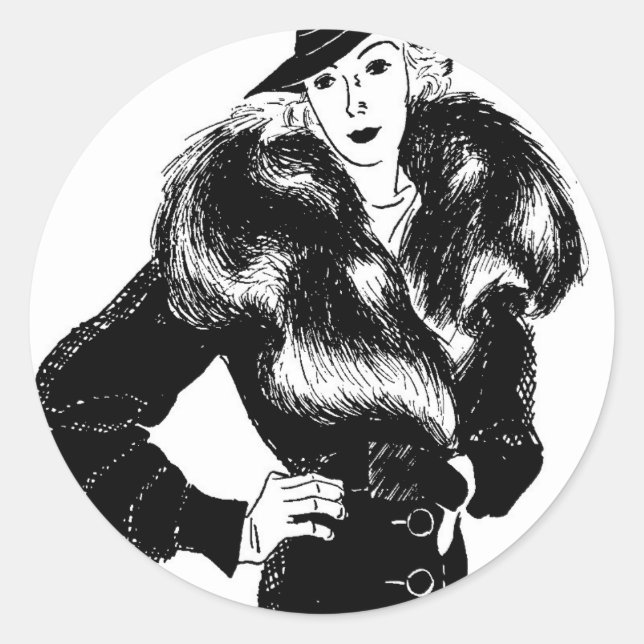 elegant lady in black 1930s fashion classic round sticker (Front)