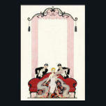 Elegant Lady in Paris Art Deco Poster<br><div class="desc">Elegant Lady in Paris. Art deco illustration from 1924. French illustrator Georges Barbier completed dozens of beautiful illustrations depicting the roaring twenties in France. Elegant Lady in Paris features a young blonde woman sitting on a couch as two suitors in tuxedos flirt with her. The woman wears a pink gown...</div>