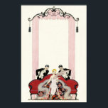 Elegant Lady in Paris Art Deco Poster<br><div class="desc">Elegant Lady in Paris. Art deco illustration from 1924. French illustrator Georges Barbier completed dozens of beautiful illustrations depicting the roaring twenties in France. Elegant Lady in Paris features a young blonde woman sitting on a couch as two suitors in tuxedos flirt with her. The woman wears a pink gown...</div>
