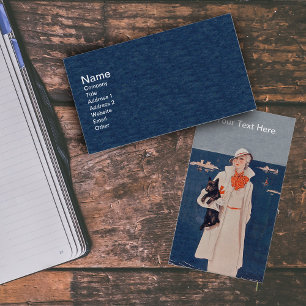 Elegant Lady in White by Ocean Black Scotty Dog Business Card