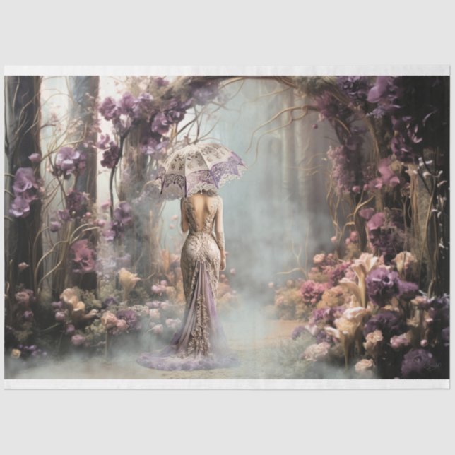  Elegant Lady Portrait Purple Parasol Enchanted Tissue Paper (Front)