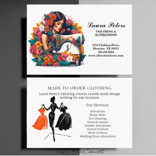 Elegant Lady Sewing Machine Tropical Flowers Business Card