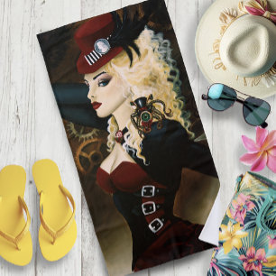 Elegant Lady Steampunk Victorian Red Clockwork Beach Towel