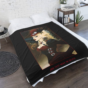 Elegant Lady Steampunk Victorian Red Clockwork Fleece Blanket