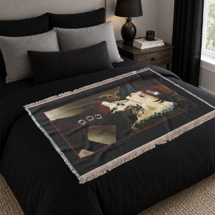 Elegant Lady Steampunk Victorian Red Clockwork Throw Blanket