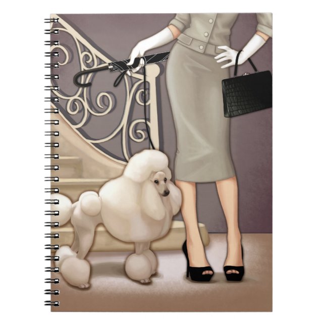 Elegant lady walking her poodle spiral notebook (Front)