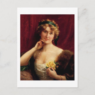 Elegant Lady With A Yellow Rose - Émile Vernon Postcard