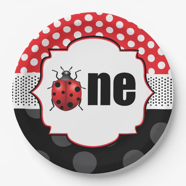 Elegant Ladybug First Birthday Paper Plate (Front)