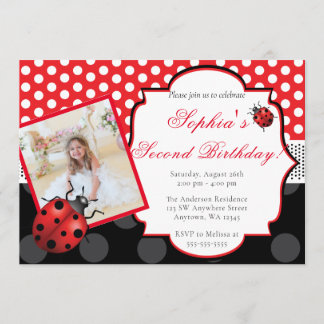 Elegant Ladybug Polka dot Birthday Invitation