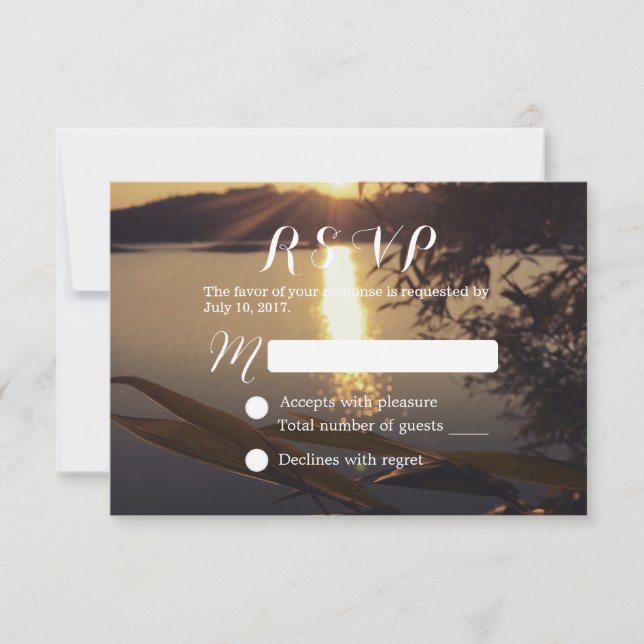 Elegant Lake Sunset Wedding RSVP (Front)