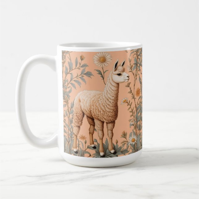 Elegant Lama and Daisy Flowers On Peach Coffee Mug (Left)