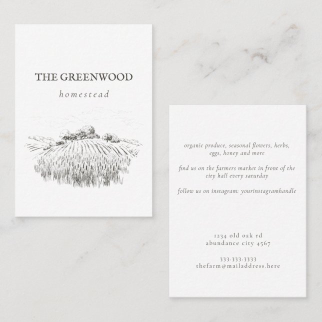Elegant Landscape Sketch Homestead Farm Business Card (Front/Back)
