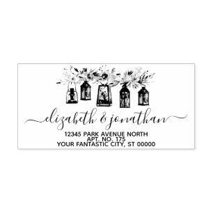 Elegant Lanterns Floral Wedding Return Address Rubber Stamp