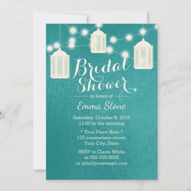 Elegant Lanterns Modern Teal Bridal Shower Invitation (Front)