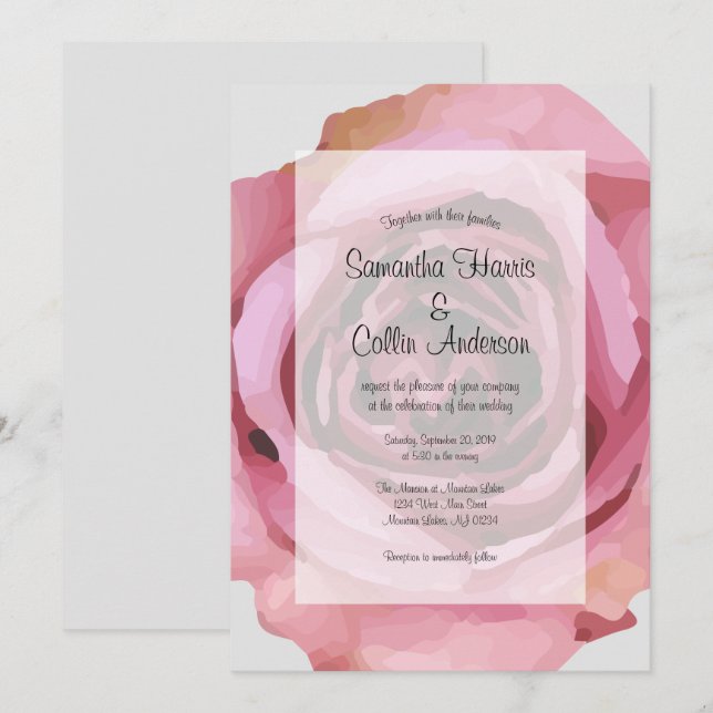 Elegant Large Purple Spring Rose Wedding Invitation (Front/Back)