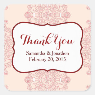Elegant Large Red Medallion Wedding Thank You Square Sticker