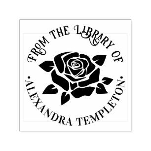 Elegant Large Rose Bloom #3 Library Book Name Self-inking Stamp