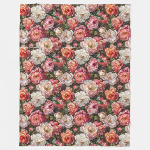 Elegant Large Rose Blooms Fleece Blanket