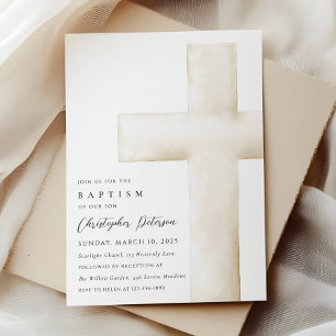 Elegant Large White Cross Baptism Invitation