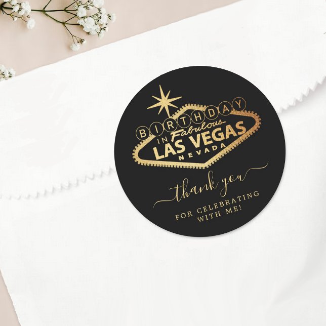 Elegant Las Vegas Birthday Party Thank You Classic Round Sticker (Creator Uploaded)