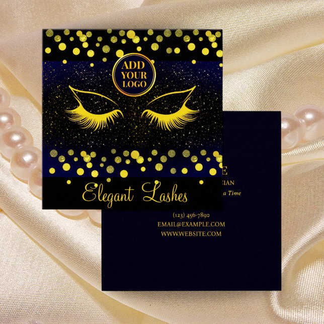 Elegant Lash Artist Business Card Navy & Gold (Creator Uploaded)