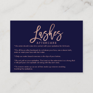 Elegant lashes aftercare rose gold navy blue business card