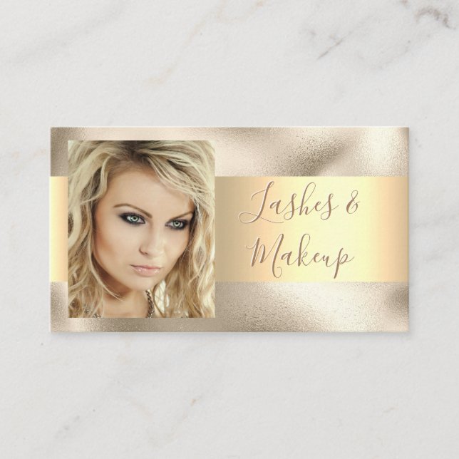Elegant Lashes & Makeup Artist, DIY Name Gold/Gold Business Card (Front)