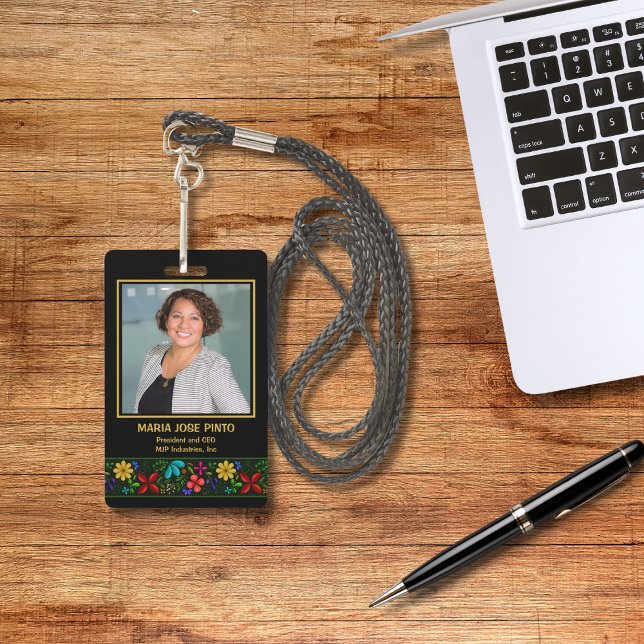 Elegant Latin American Folk Floral Employee ID Badge (Creator Uploaded)