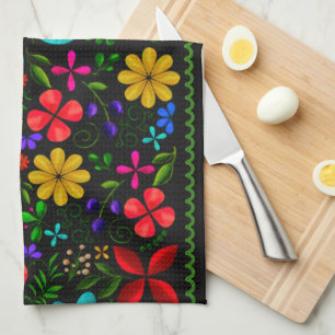 Elegant Latin American Folk Floral Tea Towel