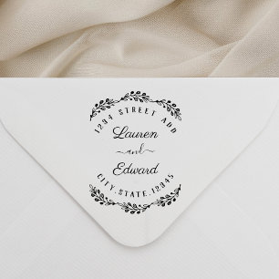 Elegant Laurel Couple Names Wedding Return Address Rubber Stamp