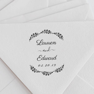 Elegant Laurel Couple Names Wedding Save the Date Rubber Stamp