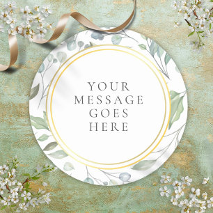 Elegant Laurel Garland Faux Gold Foil Message Classic Round Sticker