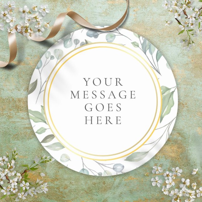 Elegant Laurel Garland Faux Gold Foil Message Classic Round Sticker (Elegant Laurel Garland Faux Gold Foil Message Classic Round Sticker)