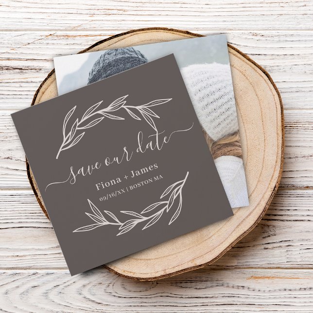 Elegant Laurel Leaf Photo Save The Date Card (Elegant Laurel Leaf Photo Save The Date Card)