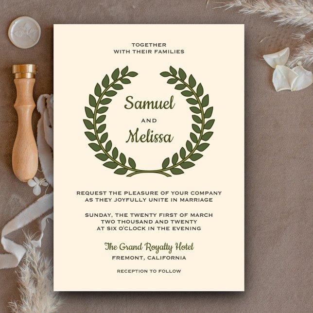 Elegant Laurel Leaves Wreath Wedding Invitation (Creator Uploaded)