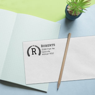 Elegant Laurel Monogram Custom Return Address Rubber Stamp