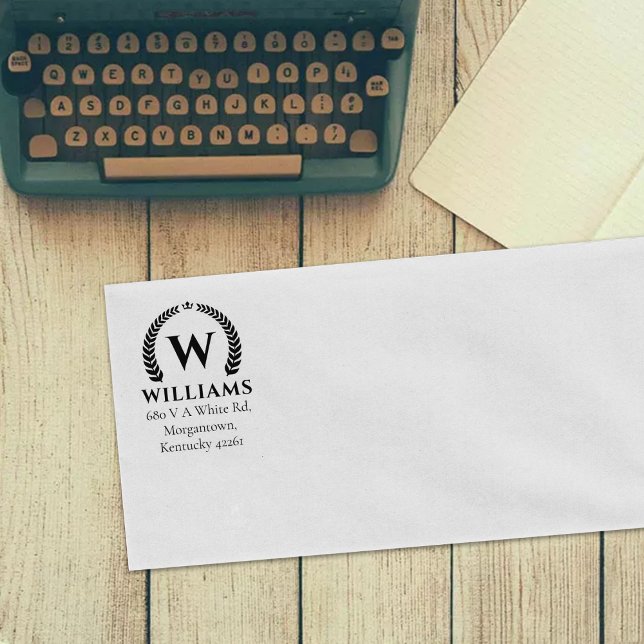 Elegant Laurel Monogram Custom Return Address Rubber Stamp (Creator Uploaded)