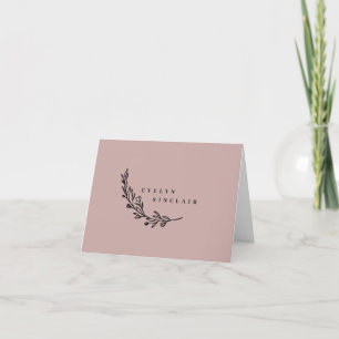 Elegant Laurel Wreath Dusty Pink Black Folded Thank You Card